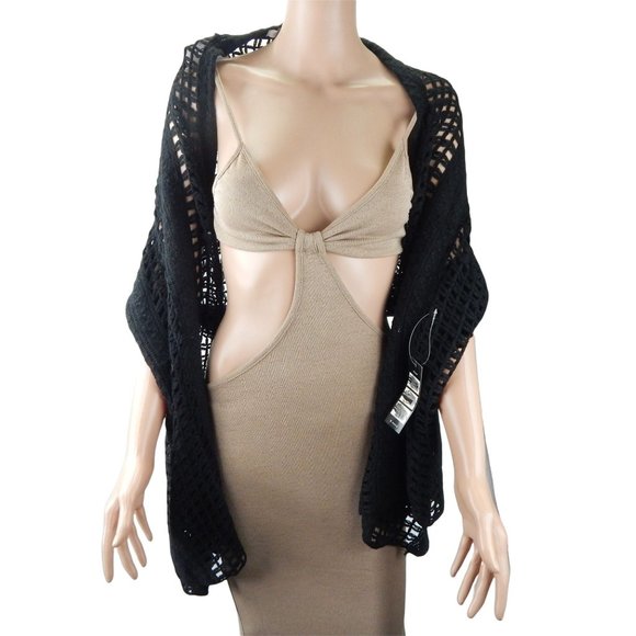 Women's Shawl Black  Multi Way Wear Knit Sweater One Size - Picture 8 of 10